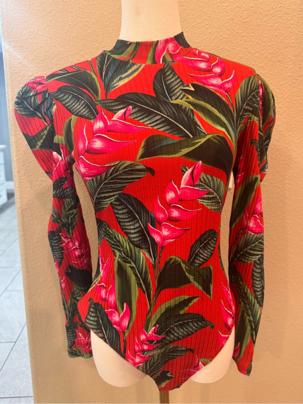 **NWT**  FARM Rio Dream Garden Red Bodysuit